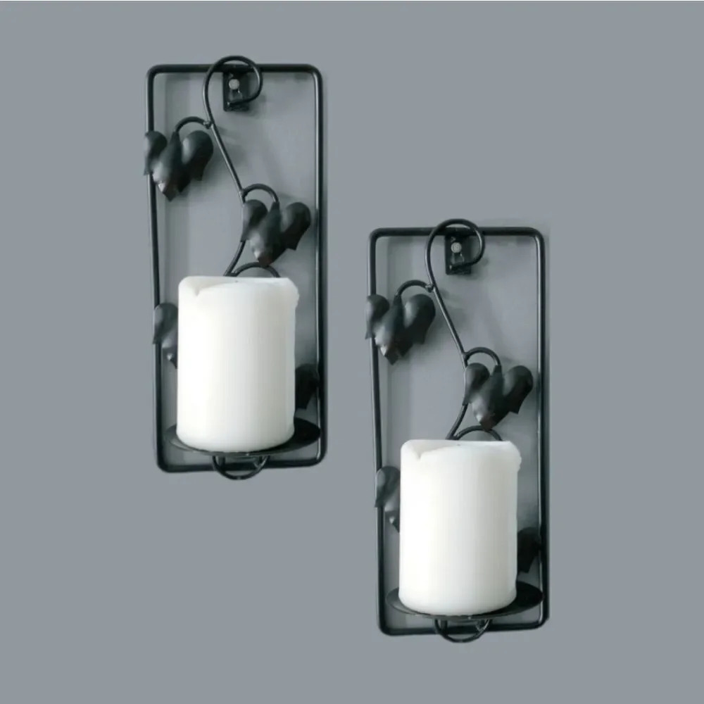 Set of 2 Ivy Leaf Metal Candle Holder  Wall Mounted